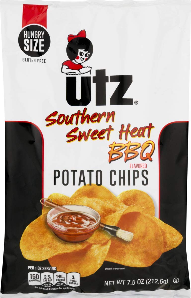 Utz Quality Foods Flavored Potato Chips 7.5 Ounce Hungry Size Bag (Southern Sweet Heat, 3 Bags)