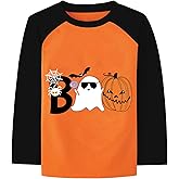 DDSOL Boys Toddler Halloween Skeleton Shirt Dinosaur Monster Truck Long Sleeve T-Shirt Boo Pumpkin Tee Top Kid Clothes