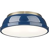 Golden Lighting Duncan 14" Flush Mount in Aged Brass with Matte Navy