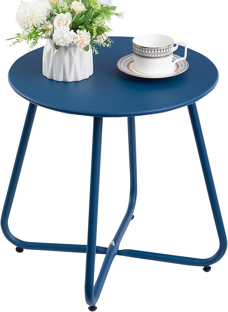 HollyHOME Outdoor Side Table Small Round Navy Blue Weather Resistant