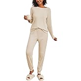 Ekouaer Women's Pajama Sets Casual 2Pcs Sleepwear Long Sleeve Pullover Tops Long Joggers Pants with Pockets