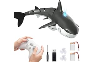 Playtigo 2.4Ghz Remote Control Shark Pool Toys for Boys Kids,Highly Realistic Shark Pool Toys for Kids,RC Boat Outdoor Water Toy with Light and Spray Water for Boys Girls Ages 6+ (with 2 Batteries)