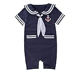 XM Nyan May's Baby Toddler Boys Sailor Stripe Romper Marine Navy Romper Outfit