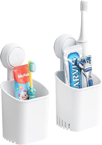 LEVERLOC Toothbrush Holder 2 Pack, Wall Mounted, 3 KG Max Hold, White