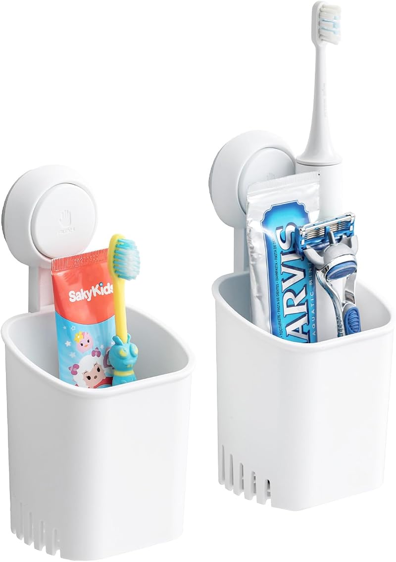 LEVERLOC Toothbrush Holder 2 Pack, Wall Mounted, 3 KG Max Hold, White