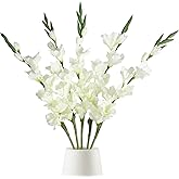 ICBOX White Gladiolus Artificial Flowers 33.07 in Long Artificial Flowers Gladiolus Flowers 5 PCS Silk Gladiolus Flowers Fake Flowers Faux Gladiolus for Home Wedding Garden Arrangement Decor(White)