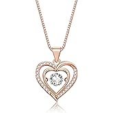 WSKFLY Heart Pendant Necklaces for Women 14K Rose Gold Plated with Birthstone Zirconia,Christmas Birthday Anniversary Jewelry Gift for Women Wife Her 18+2 inch