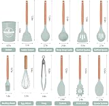 FIOUSY 12-Piece Silicone Kitchen Utensil Set with Wooden Handle Green view 2