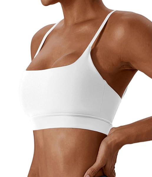 COMPER SPORTS BRA FOR WOMEN WIREFREE RACERBACK WORKOUT BRAS SEXY THIN STRAPS YOGA SPORT BRAS WITH REMOVABLE PADS (WHITE-XL)