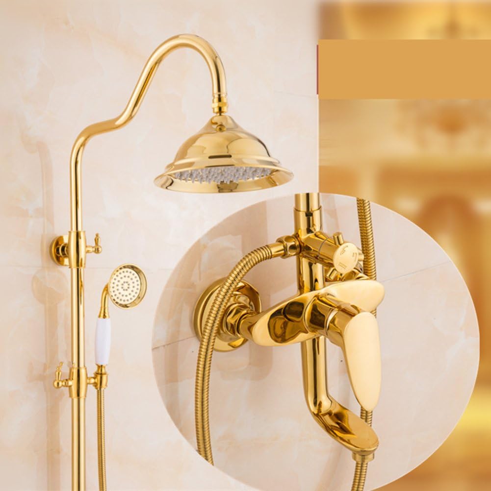 Shower Mixer, Copper Shower Faucet Set Gold Bathroom Wall-Mounted Lift Shower Antique Hot And Cold Shower Faucet Retro Bathroom Faucet