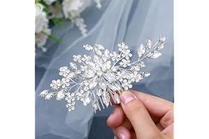 Foyte Crystal Bride Wedding Hair Comb Flower Bridal Headpieces Rhinestone Leaf Hair Pieces Pearl Hair Vines Bridesmaid Side Combs Hair Accessories for Women (silver flower)