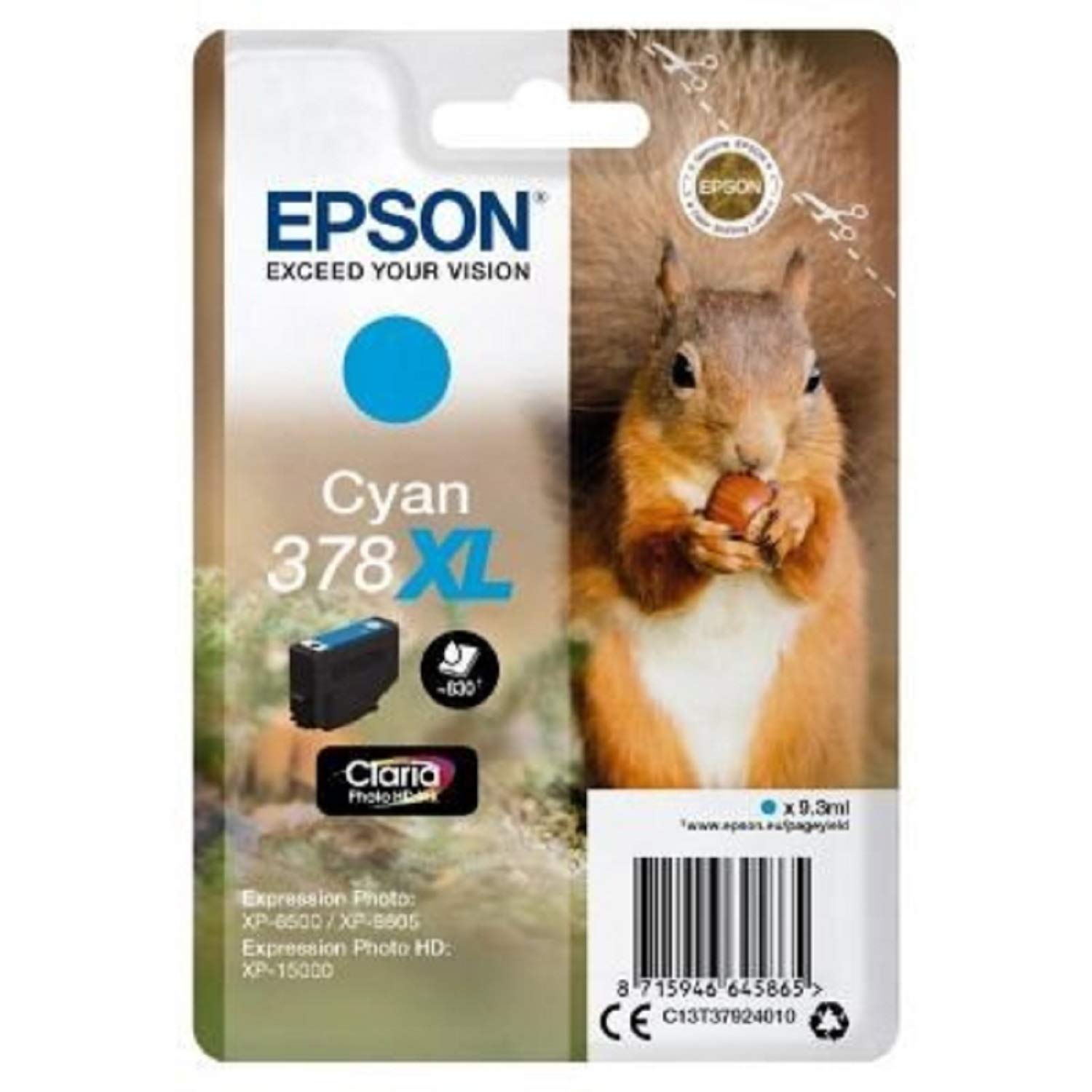 Epson 378XL Cyan Squirrel High Yield Genuine, Claria Photo HD Ink Cartridge