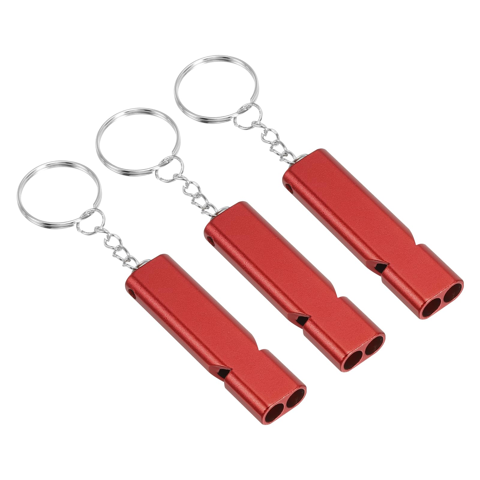 PATIKIL Emergency Whistle, 3 Pack Loud Sound Aluminum Keychain Whistles Outdoor Safety Survival Whistle for Camping Hiking, Red