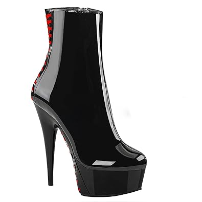 Higher-Heels PleaserUSA Damen Plateau Stiefeletten mit Korsettschnürung Delight-1010 Lack schwarz