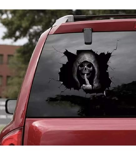 Grim Reaper Lurking White Vinyl Decal For Car Windows – 3.5x6 Inches, Weatherproof, Made In USA