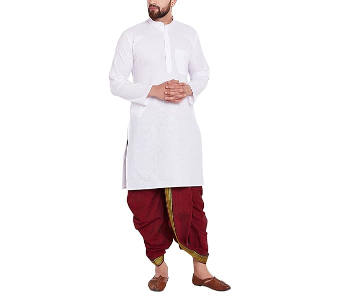 (Since 1958) Men's Brown and Black Cotton Dhoti Kurta Set