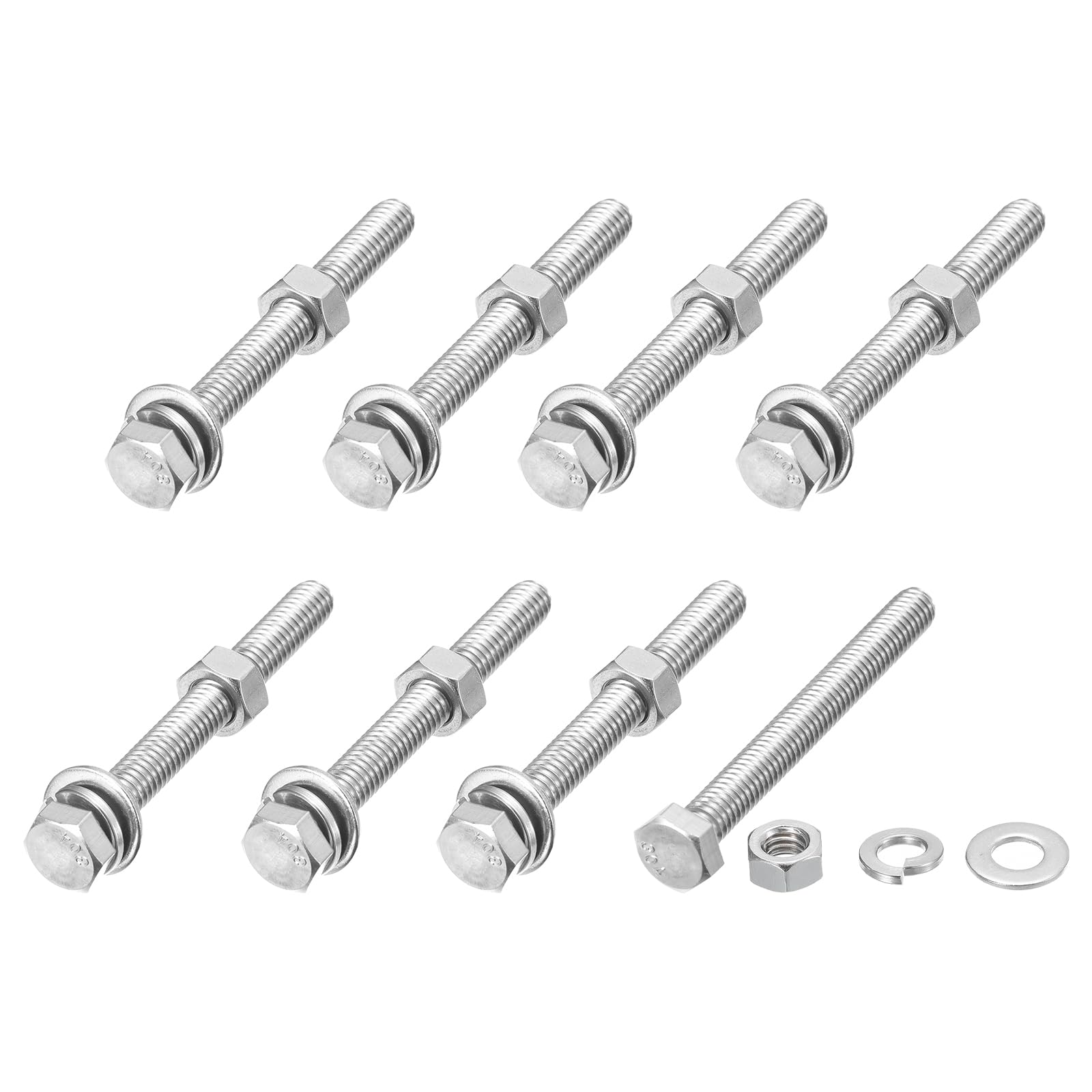 METALLIXITY Hex Head Screws Bolts, Nuts, Flat & Lock Washers Kits (5/16-18x3") 8 Set, Stainless Steel Fully Threaded Machine Screws Bolt Set - for Home Appliance Equipment