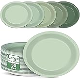 50 Pcs Sage Green Paper Oval Plates Baby Shower Decorations Large 11" Disposable Oval Dessert Plates Gradient Green Party Tableware Solid Color Plates for Birthday Gathering Wedding Party Decors