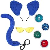 Fleursun Blue Cat Costume Set - Cat Ears Headband With Tail, Read Book Day Dress Up, Halloween Costume (Blue)