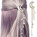 QTMY Silver Moon Rhinestone Tassel with Crystal Charms Hair Clip Pin Hair Chain Jewelry Hair Accessories (Gold Moon Tassel)