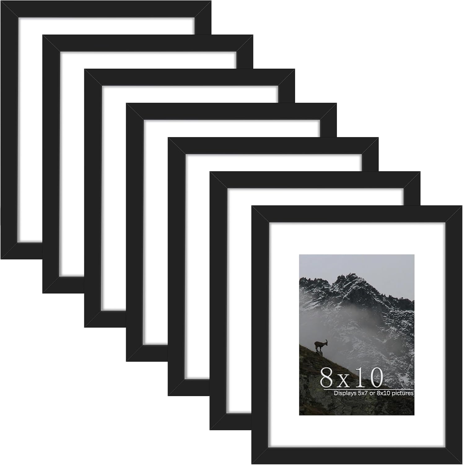 Photo Albums, Frames & Accessories - Picrit 8x10 Picture Frame Set of 7, Display 5 x 7 with Mat or 8 x 10 Without Mat, Photo Frames for Wall Mounting or Table Top Display, Black.