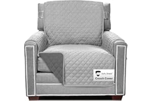 Sofa Shield Armchair Slip Cover with Patented Strap, Cushion Protector, US Designed Reversible Stain and Dog Tear Resistant Slipcover, 23 inch Seat, Washable Covers for Dogs Pets, Light Gray Charcoal