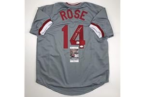 HOFSM.COM HALL OF FAME SPORTS MEMORABILIA Autographed/Signed Pete Rose Cincinnati Grey Baseball Jersey JSA COA