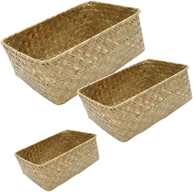 BESTonZON Geflochter Aufbewahrungskorb Seegras Korb Eckig