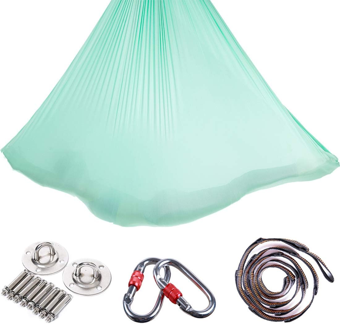 LWKBE Aerial Yoga Hammock 5.5 Yards Premium Aerial Silk Fabric Yoga Swing for Antigravity Yoga Inversion Include Daisy Chain,Carabiner for Beginners Advanced,Lakegreen