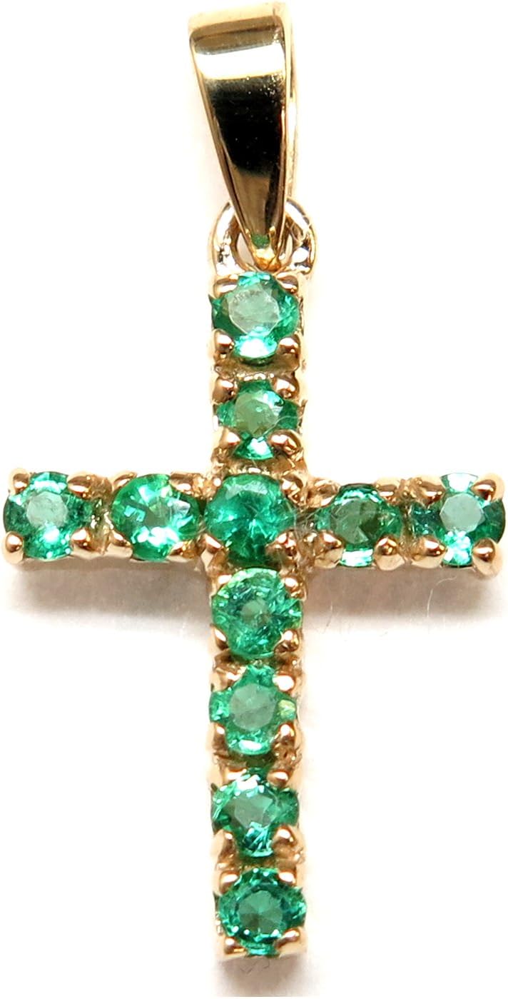 14K Gold Cross shaped Pendant with AAA-Quality Emeralds, Rubies or Sapphires