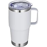 Abbrevi 20 oz Stainless Steel Tumbler with Handle Metal Insulated Coffee Travel Mug with Handle Double Wall Tumbler Cup with Lid and Straw, White 1 Pack