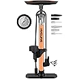 Hycline Bike Floor Pump: Bicycle Tire Pump 160 PSI High Pressure - Air Pumps with Presta and Schrader Valve - Inflator for MTB BMX Tires, Balls, Balloons, Inflatables