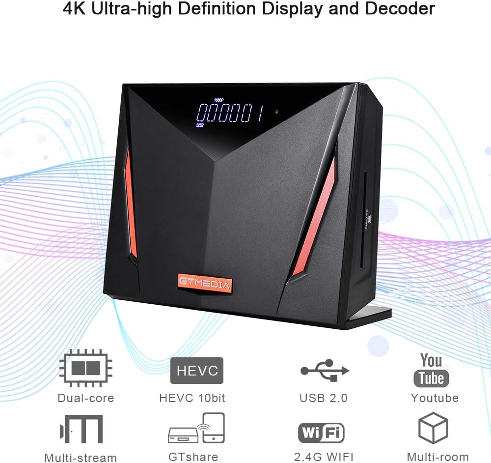 GTMEDIA V8 UHD 4K Ultra HD Digital Satellite Receiver, FTA H.265 TV Sat Decoder DVB-S/S2/S2X+T/T2/Cable/ISDB-T/ATSC-C, Built-in 2.4G WiFi, Supports CA Smart Card, Biss Auto-roll: MP3 Players & Accessories