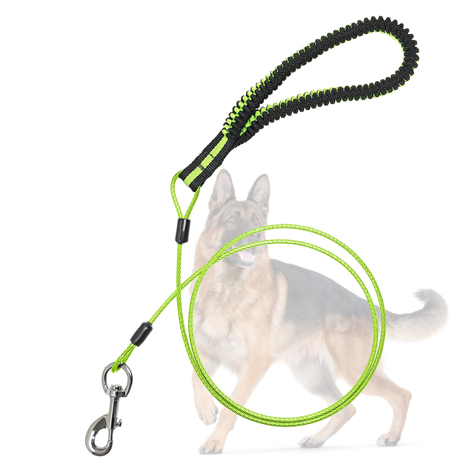 Photo 1 of Heavy Duty Dog Leash, Chew Proof Metal Leash for Large Dogs (Up to 250lbs), WireRope Dog Leashes with Soft Silicone Grip (Green, 3 FT)