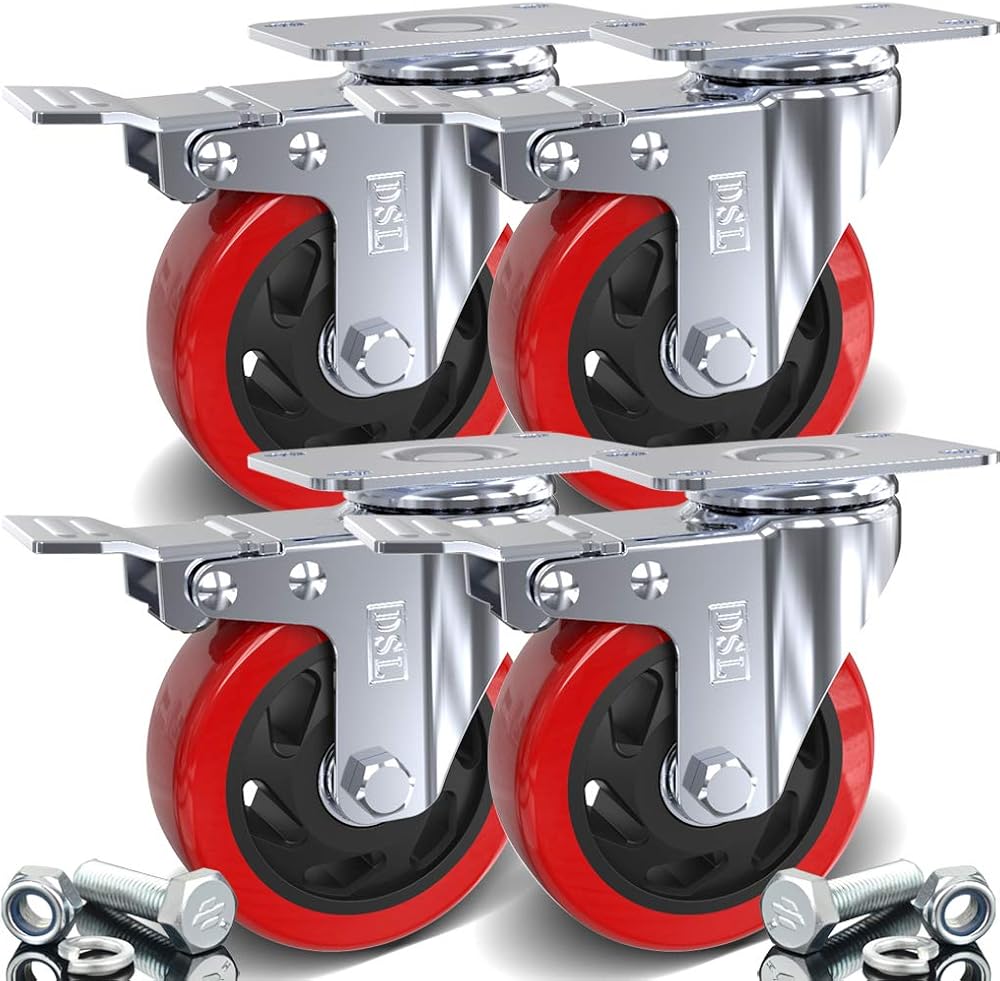 DSL Heavy Duty 4x 100mm Swivel Castor Wheel 700kg Braked Trolley Furniture