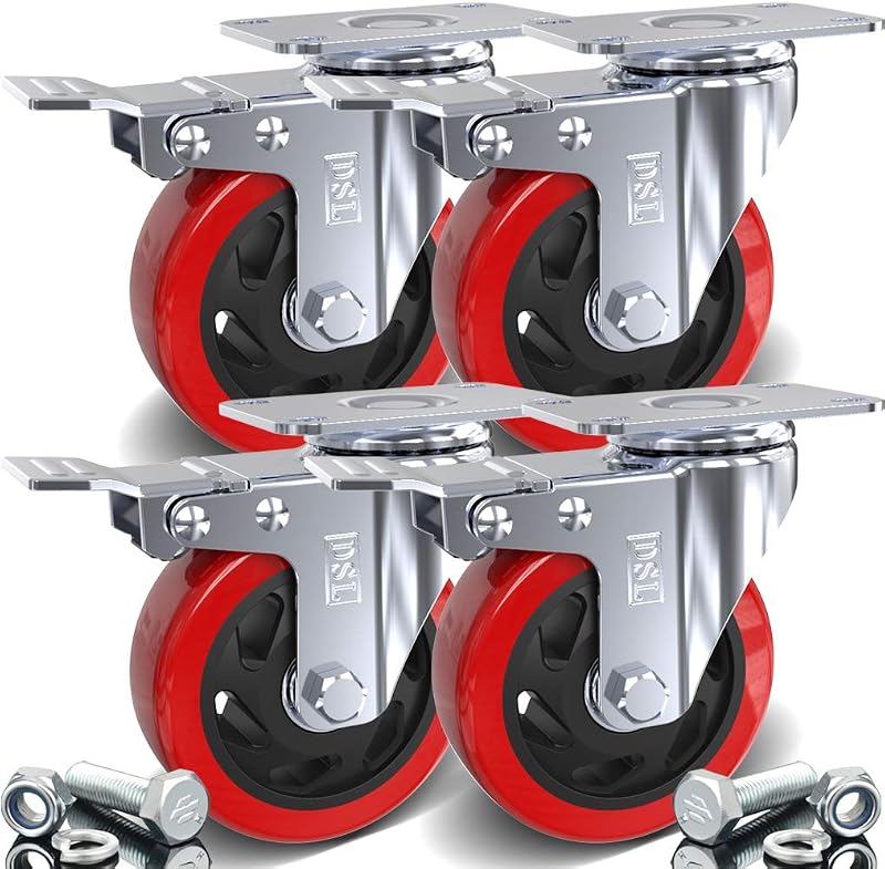 DSL Heavy Duty 4x 100mm Swivel Castor Wheel 700kg Braked Trolley Furniture