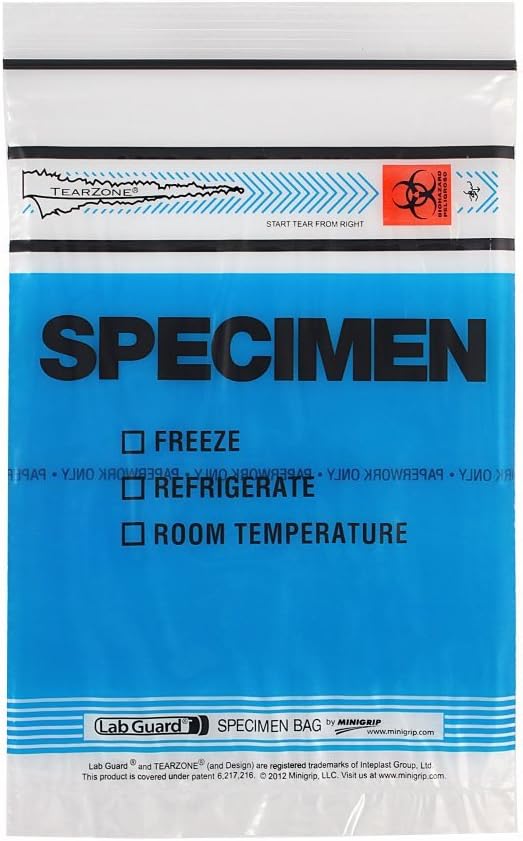 Lab Guard MGTZ69BLU Polyethylene (LDPE/LLDPE Blend) Color Coded Specimen Bag with TearZone Destroyable Biohazard Symbol (Pack of 1000)