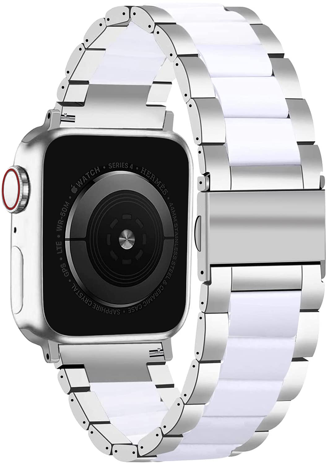 Photo 1 of NYENEIL Compatible with Apple Watch Band 38mm 40mm 41mm for iWatch SE Lightweight Resin Wristband Bracelet Strap Series 8 7 6 5 4 3 2 1 Mens Womens (silver+white, 38MM/40MM/41MM)