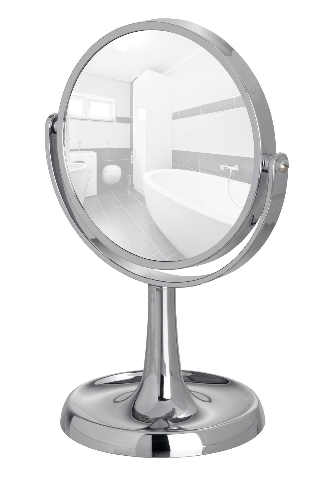 WENKO 3656521100 Standing Cosmetic Mirror Rosolina, mirror surface ø 15cm, 500% magnification, Plastic, 19.5 x 28 x 14 cm, Chrome