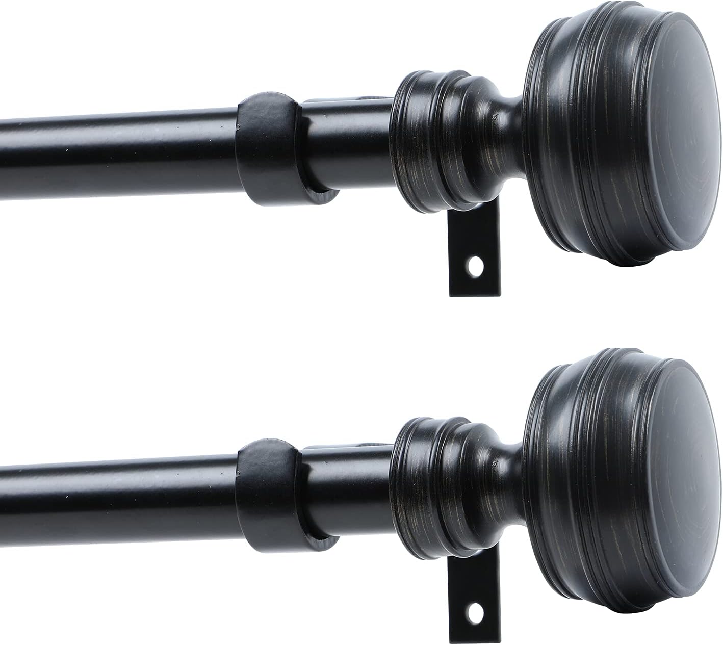 OLV 2 Pack Retro Curtain Rod 3/4" Adjustable Single Window Rod 28"-48" with Cylindrical Designed Treatment Antique Finials Black Drapery Rods.: Home Improvement