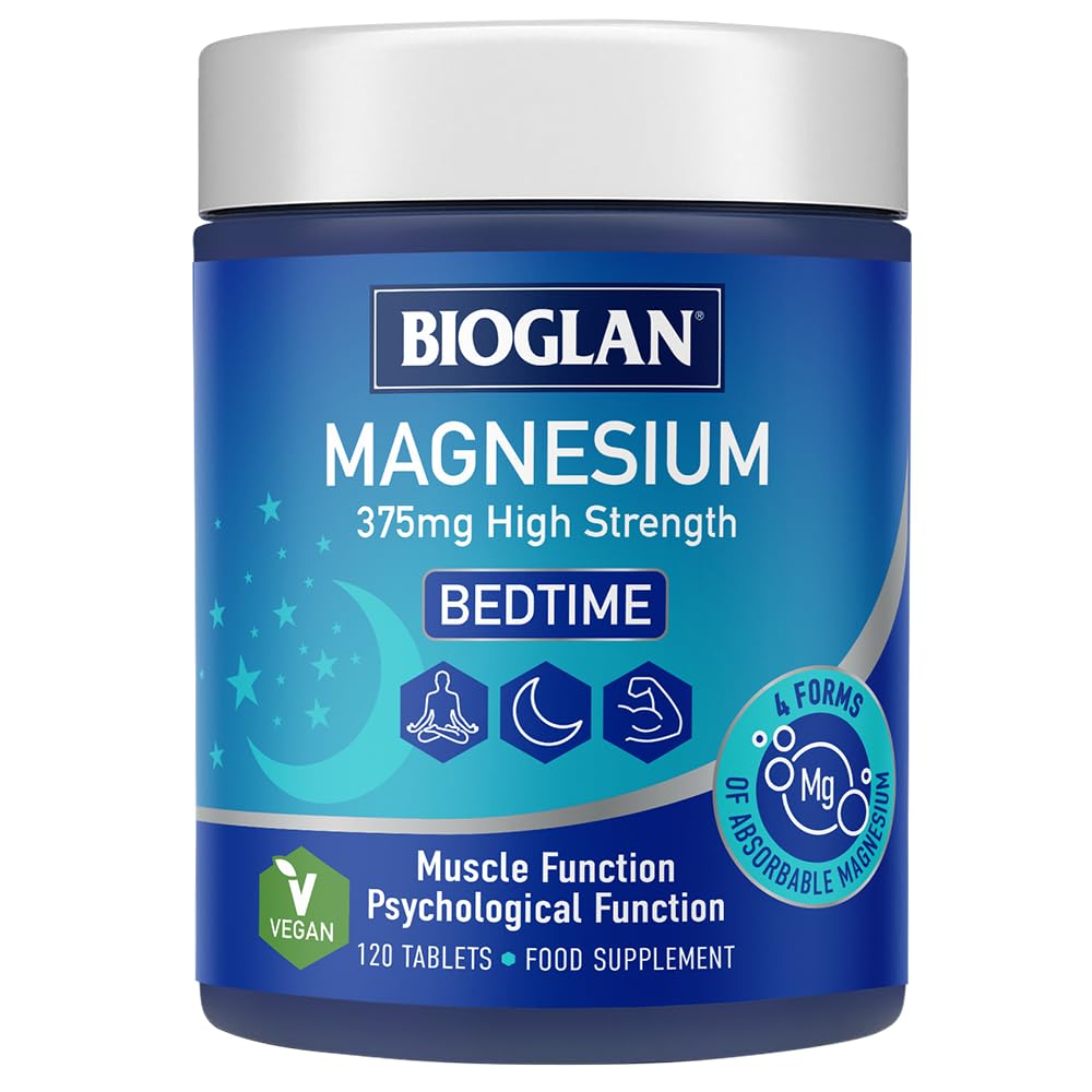 Bioglan High Strength Magnesium 375mg – Glycinate, Citrate, Oxide & Phosphate - High bioavailability & absorption – Supports Muscles, Energy & Sleep - Reduces Tiredness & Fatigue – 120 Vegan Tablets