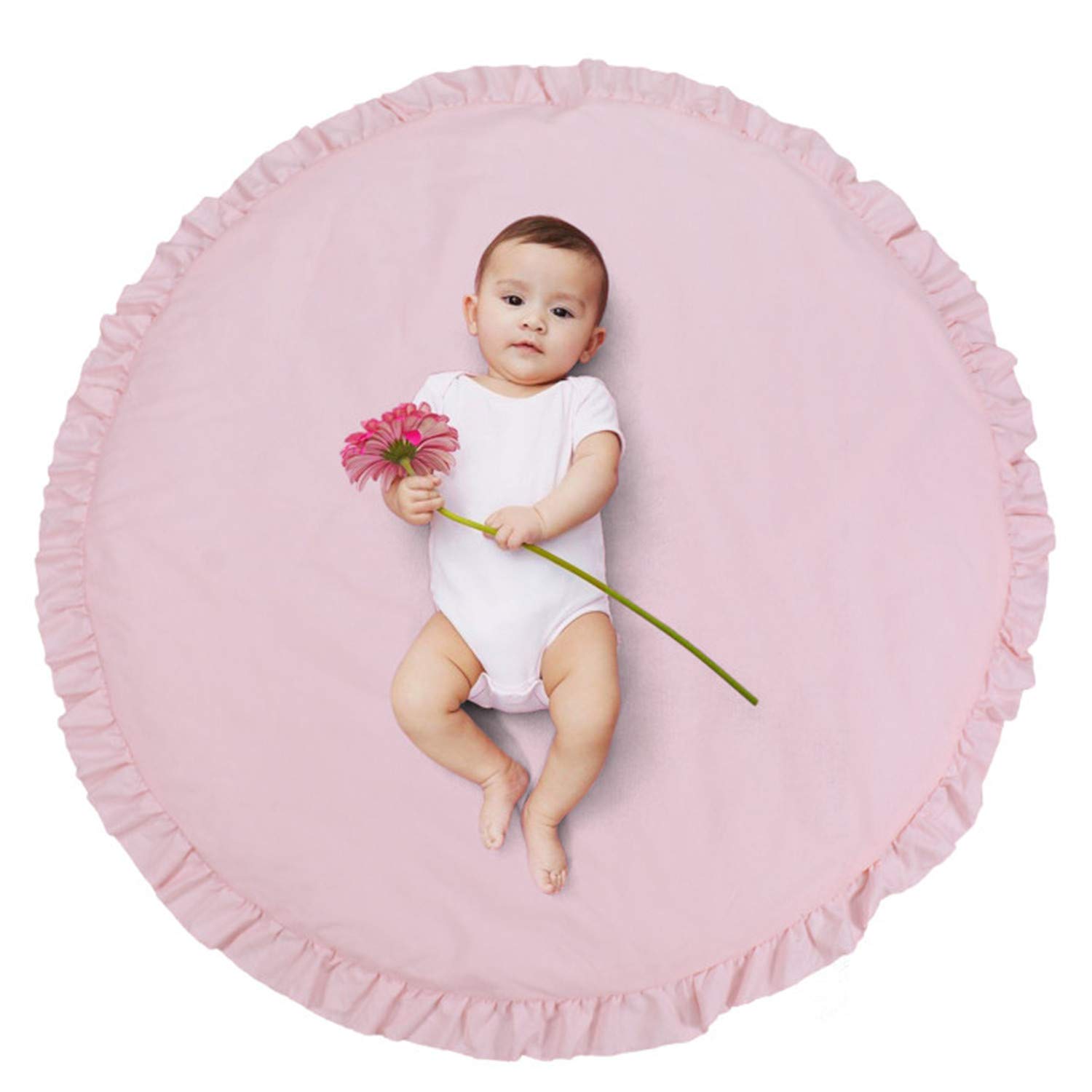 Photo 1 of ABREEZE Baby Cotton Play Mat Soft Crawling Mat Pink Detachable Washable Game Blanket Floor Playmats Kids Infant Child Activity Round Rug Home Room Decor