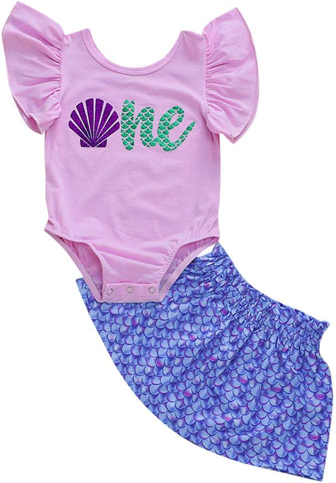 Zeside Kids Baby Girl Ruffled Romper Bodysuit Mermaid Fish Skirt Bodysuit Clothes Birthday,Princess,Cosplay Pageant Up Carnival Fancy Costume Party,Christening Dress Baptism Wedding Party