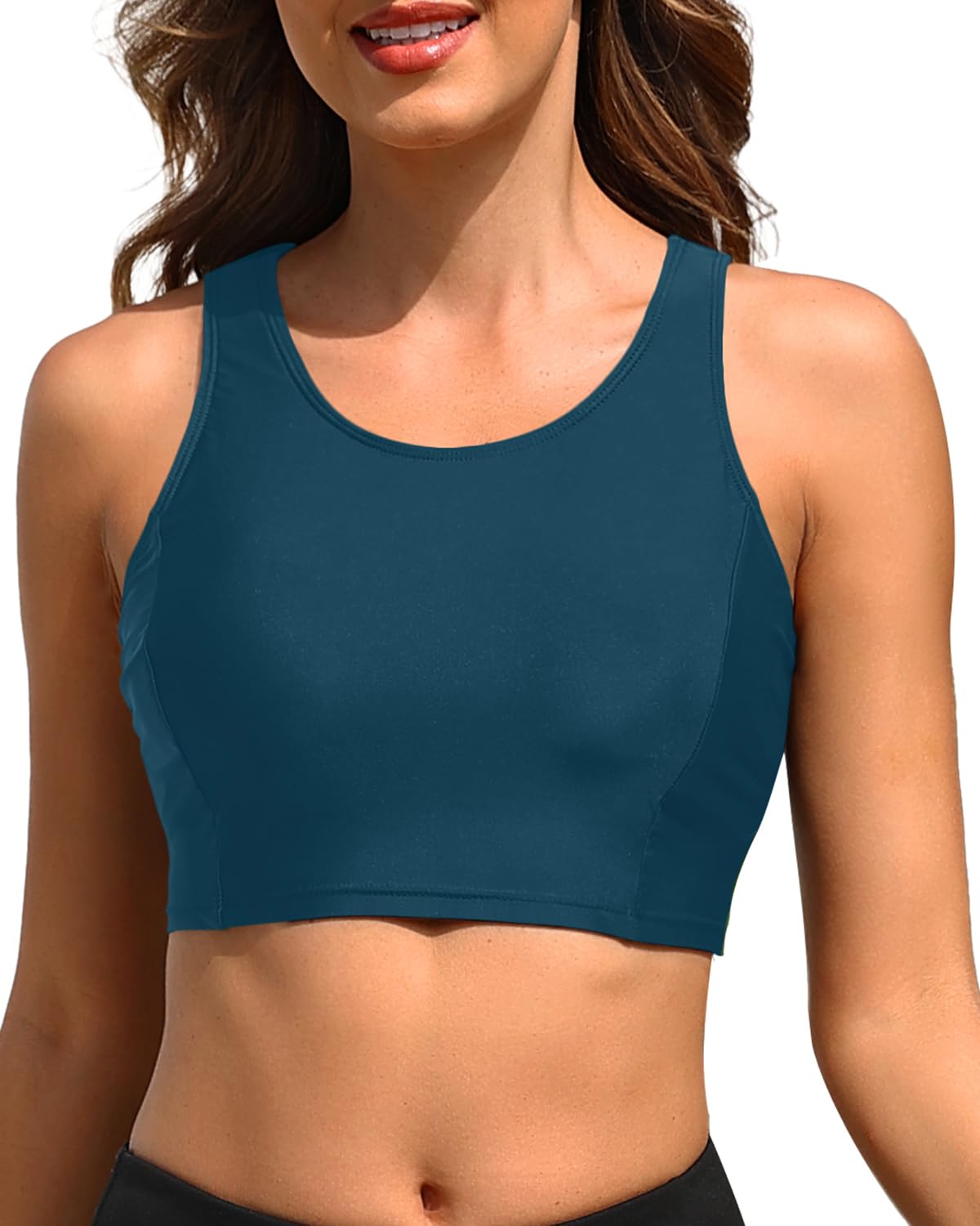 Photo 1 of Tempt Me Women Blue Green Sports Bra Swimsuit Scoop Neck Bikini Top Racerback Swim Crop Top Padded Bathing Suit small 