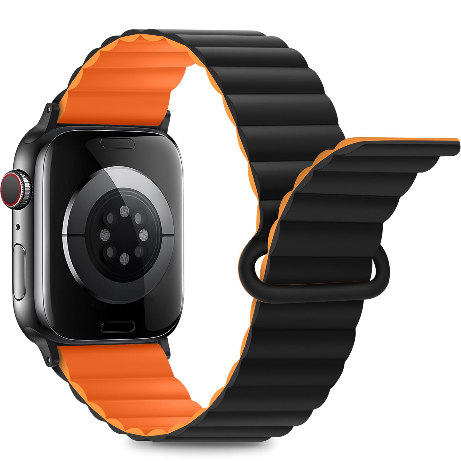Anlinser Straps Compatible with Apple Watch Strap 49/46/45/44/42/41/40/38mm, Double Side Reversible Magnetic Band with Loop for iWatch Ultra 3-1 SE Series 11 10 9 8 7-1 (49/46/45/44/,Black/Orange)