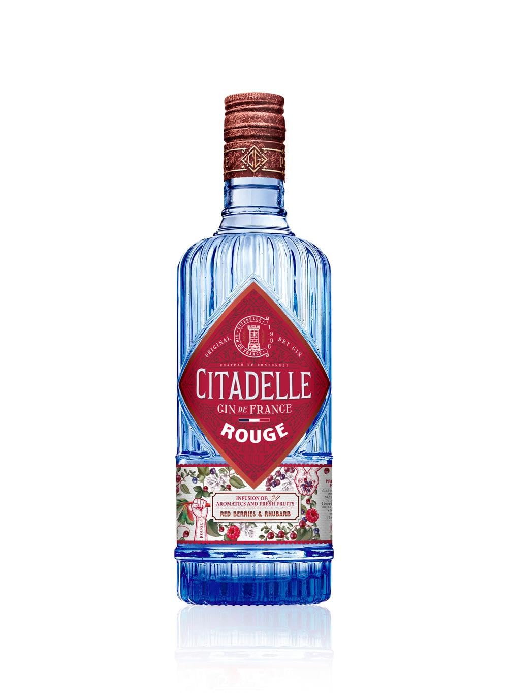 Gin CITADELLE Rouge - natürliche Infusion von roten Früchten und Botanicals - ausgezeichnet als bester Gin beim Spirituosenwettbewerb 2023 - Made in France - 41,7 % Alkohol - 70 cl