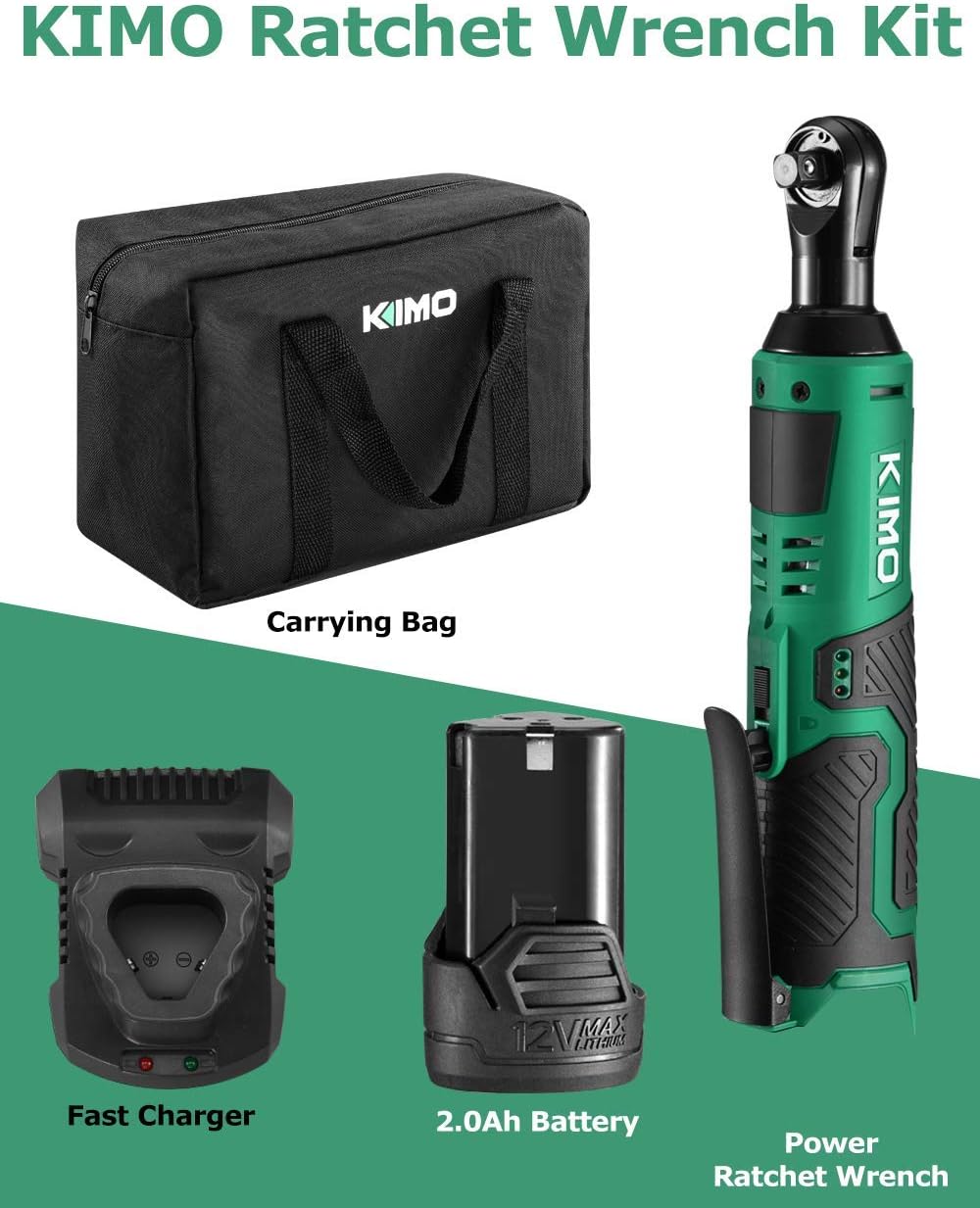 Cordless Electric Ratchet Wrench, 3/8" 40 Ft-lbs 400 RPM 12V Power Ratchet Wrench Kit w/ 60-Min Fast Charge, Variable Speed Trigger, 1 Pack 2.0Ah Lithium-Ion Battery: Home Improvement