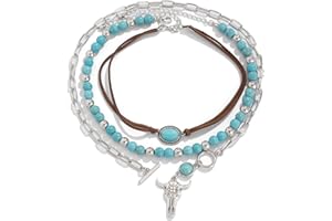 GAUEIOUR Turquoise Jewelry Cowgirl Outfits for Women,Boho Country Concert Nashville Western Choker Necklace Sets,Long Leather