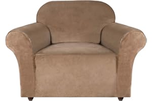 Turquoize Stretch Velvet Chair Cover Sofa Chair Covers for Living Room Armchair Cover Chair Slip Covers with Arms Chair Slipcovers with Elastic Bottom Crafted from Soft Velvet Fabric (Chair, Camel)