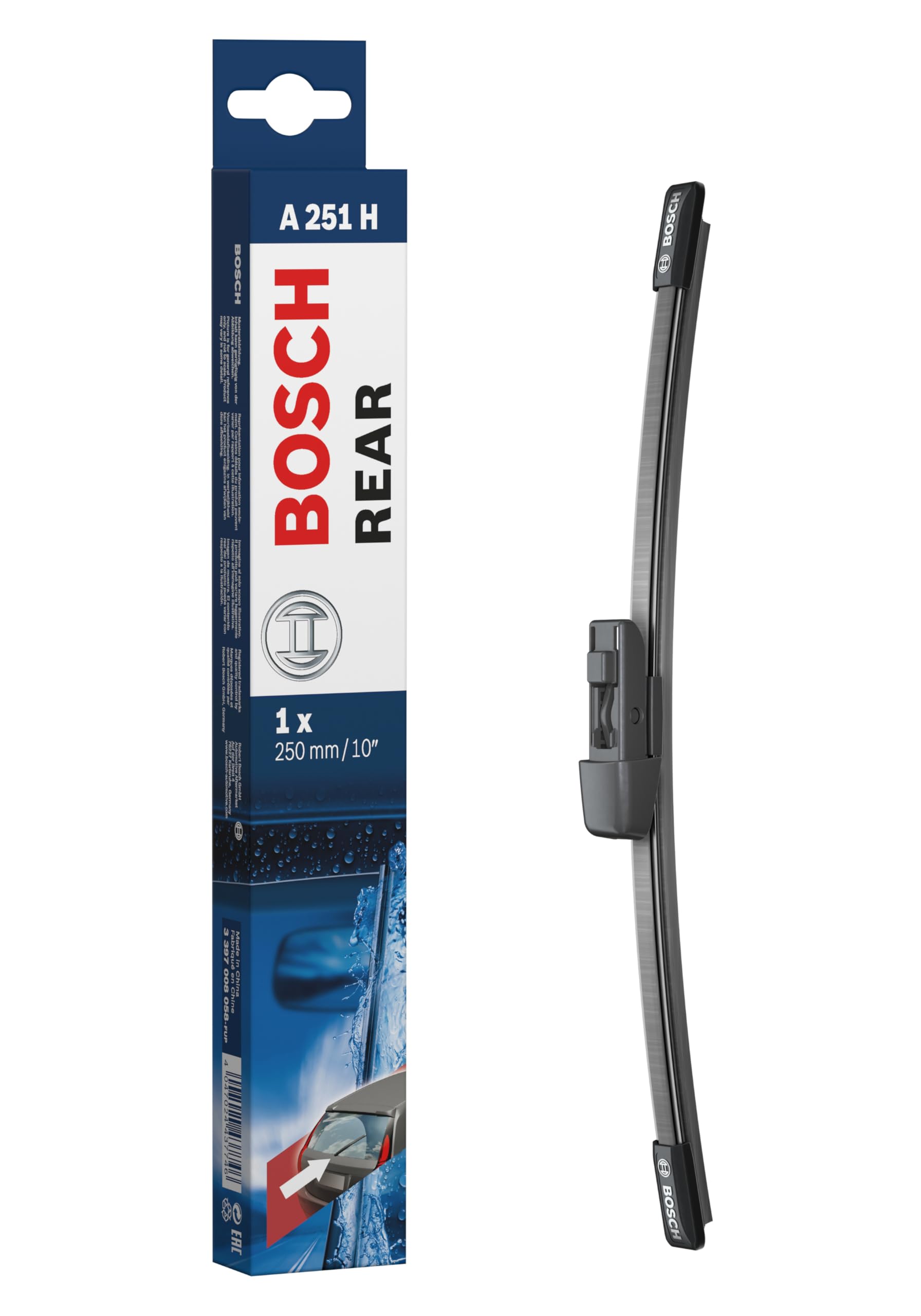 Bosch Rear Wiper A 251 H - Excellent Cleaning Performance - Replacement Blade for Back Windscreen - 1 Blade, 250mm